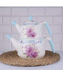 Porselan Caydanlik / Tea Pot Set 0,9L Ceramic Kettle With 2,0L
